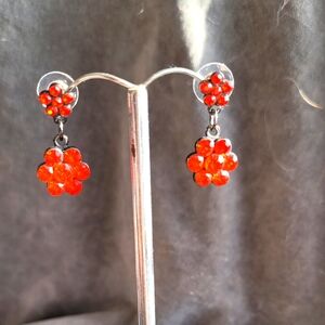 2/$12 Orange sparkling rhinestone flower earrings